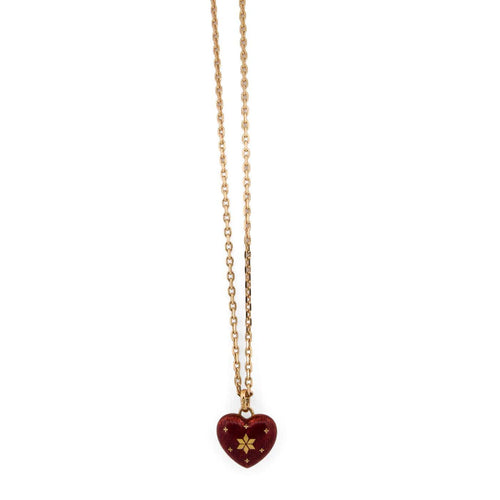 Collier Fabergé - Pendentif cœur en or jaune 18 kt, émail rouge et diamants 58 Facettes CL123 128-58 (00429)
