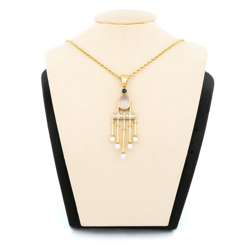Pendentif Pendentif Art déco en or jaune 14k, pierre de lune, saphir, diamants et perles 58 Facettes 7799AEDB973343E0BA64CBBF126AE580