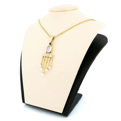 Pendentif Pendentif Art déco en or jaune 14k, pierre de lune, saphir, diamants et perles 58 Facettes 7799AEDB973343E0BA64CBBF126AE580
