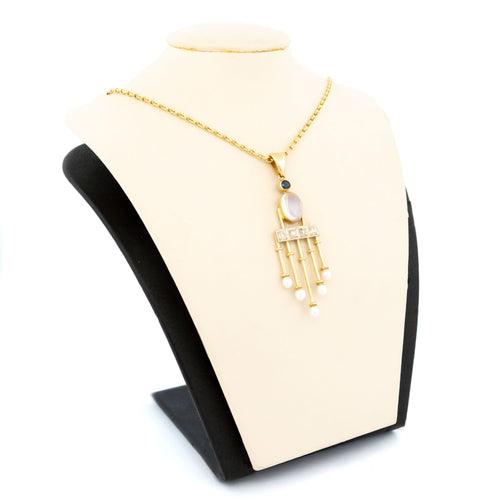 Pendentif Pendentif Art déco en or jaune 14k, pierre de lune, saphir, diamants et perles 58 Facettes 7799AEDB973343E0BA64CBBF126AE580