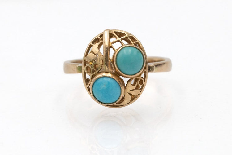 Bague 54 Bague vintage en or jaune 14 carats et turquoises, Pologne, années 1960 58 Facettes PP13