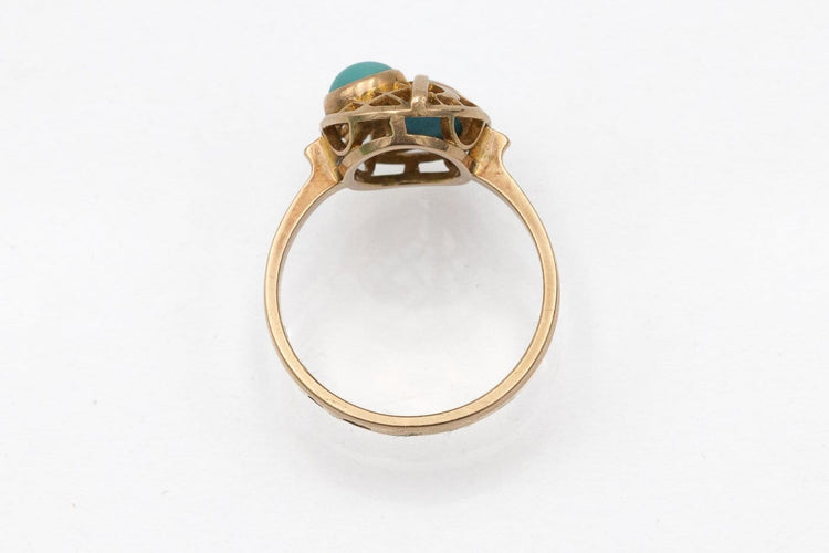 Bague 54 Bague vintage en or jaune 14 carats et turquoises, Pologne, années 1960 58 Facettes PP13