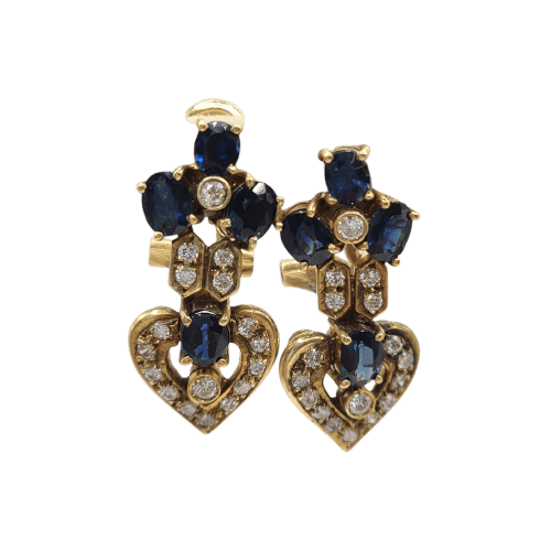 Boucles d'oreilles Boucles d’oreilles en or jaune 18k, diamants et saphir 58 Facettes #4131