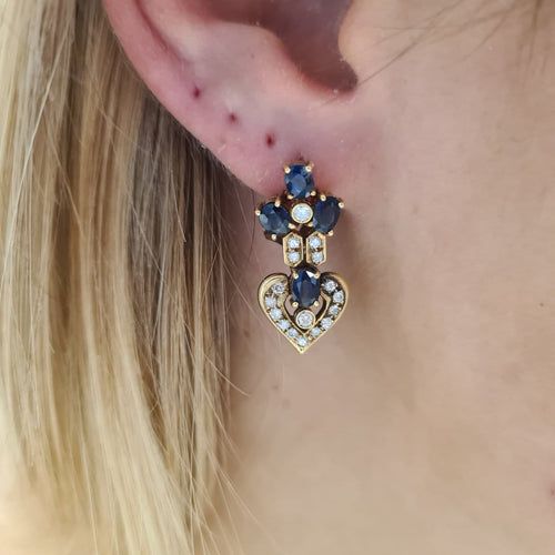 Boucles d'oreilles Boucles d’oreilles en or jaune 18k, diamants et saphir 58 Facettes #4131