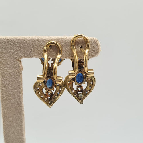 Boucles d'oreilles Boucles d’oreilles en or jaune 18k, diamants et saphir 58 Facettes #4131