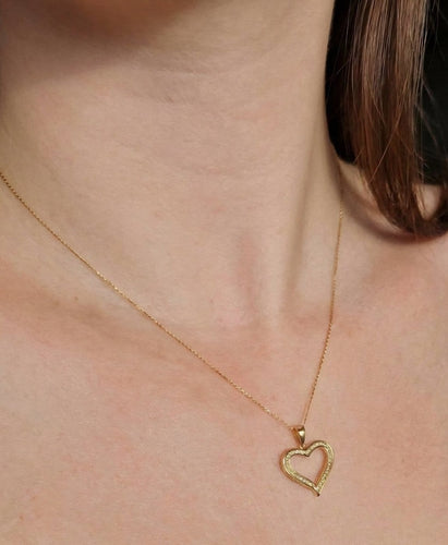 Collier Pendentif cœur en or jaune 18 carats 750 avec chaîne et diamants 58 Facettes Collier coeur or