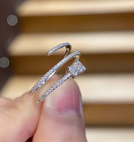 Bague 53 Teide - Bague en or blanc 18k, diamant taille émeraude 58 Facettes GBR1062WG_20261022