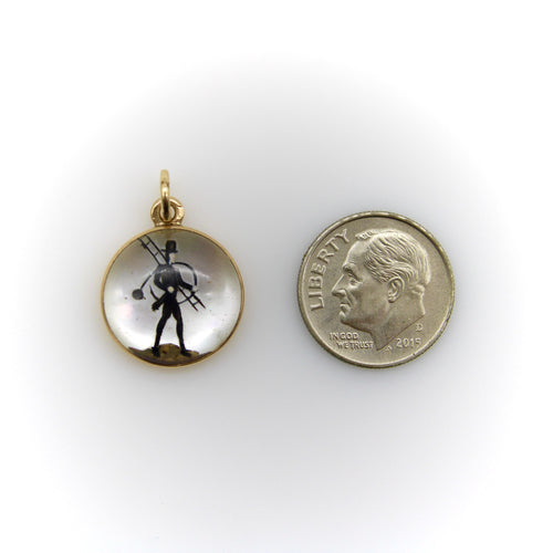 Pendentif Pendentif édouardien en cristal Essex représentant un ramoneur, en or 14 carats 58 Facettes A2002Q