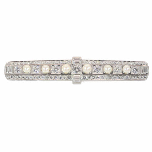 Broche Broche barrette en platine, diamants et perles, vers 1950, d’influence Art déco 58 Facettes 26289-0042