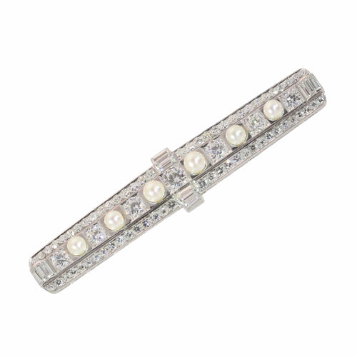 Broche Broche barrette en platine, diamants et perles, vers 1950, d’influence Art déco 58 Facettes 26289-0042