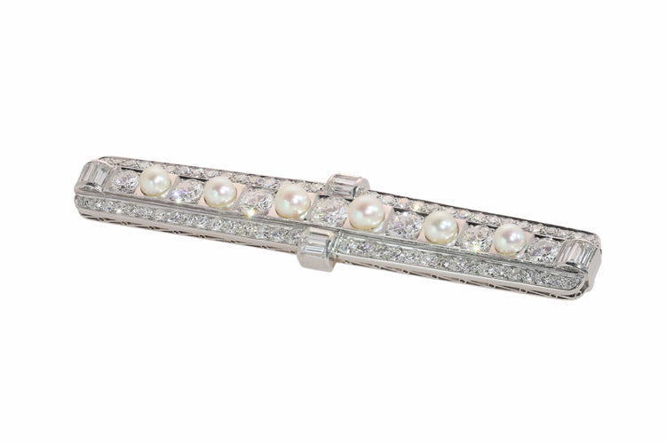 Broche Broche barrette en platine, diamants et perles, vers 1950, d’influence Art déco 58 Facettes 26289-0042
