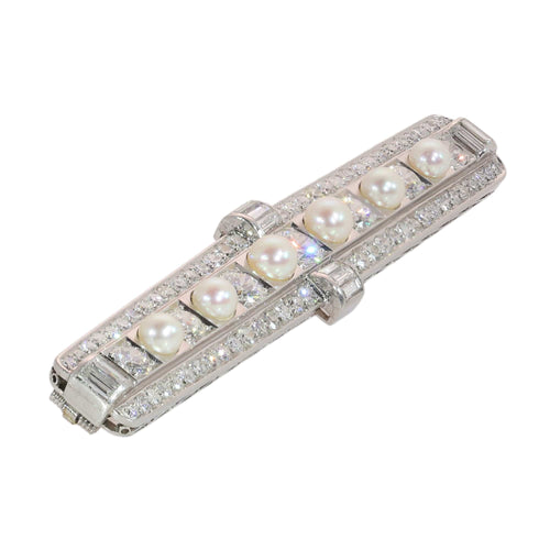 Broche Broche barrette en platine, diamants et perles, vers 1950, d’influence Art déco 58 Facettes 26289-0042
