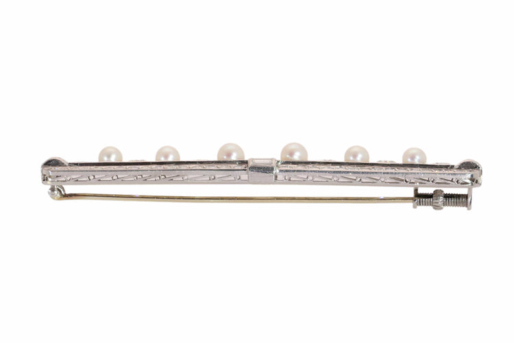 Broche Broche barrette en platine, diamants et perles, vers 1950, d’influence Art déco 58 Facettes 26289-0042