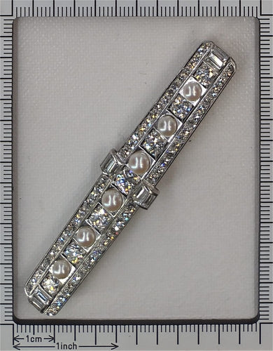 Broche Broche barrette en platine, diamants et perles, vers 1950, d’influence Art déco 58 Facettes 26289-0042