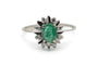 Bague 51 Bague des années 70 en or blanc 18 carats, émeraude et diamants taille brillant 58 Facettes B974