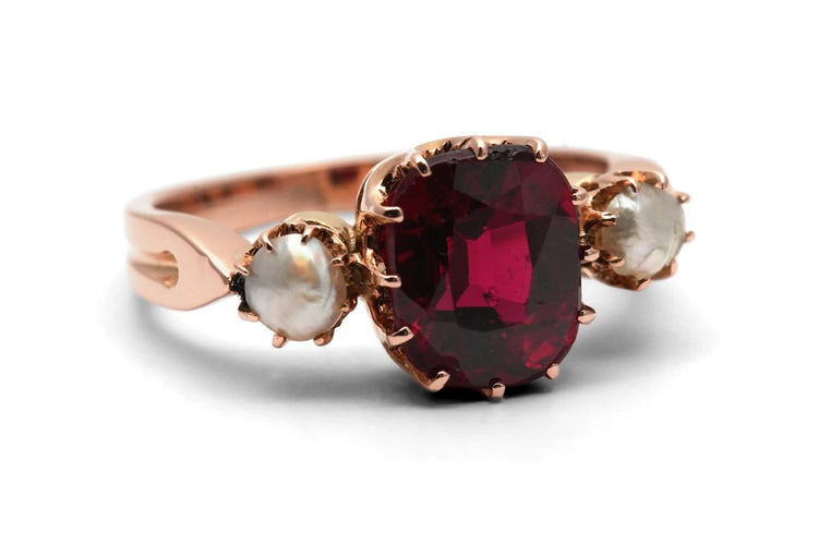 Bague 49 Art nouveau - Bague en or jaune 18 carats, grenat et perles 58 Facettes 24186
