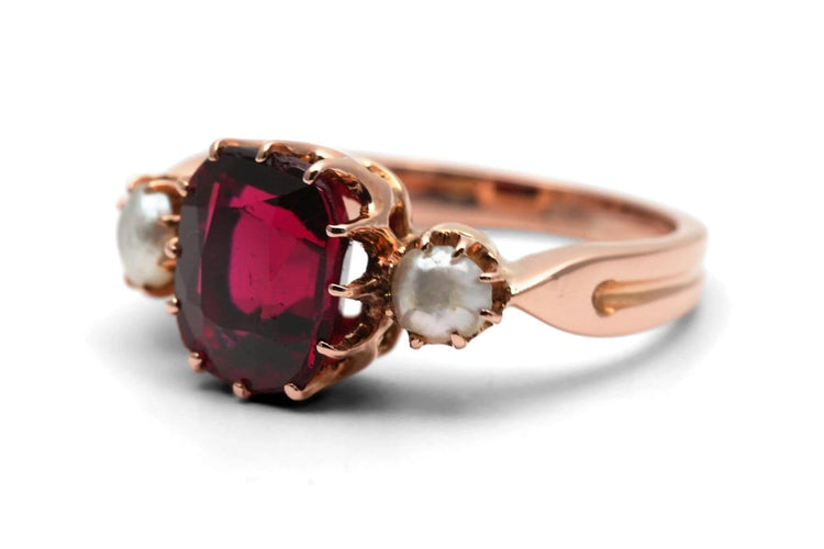 Bague 49 Art nouveau - Bague en or jaune 18 carats, grenat et perles 58 Facettes 24186