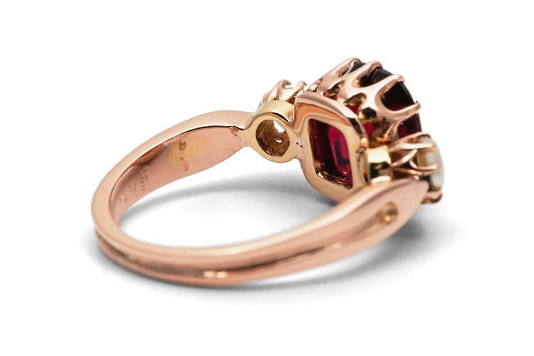 Bague 49 Art nouveau - Bague en or jaune 18 carats, grenat et perles 58 Facettes 24186