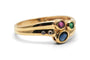 Bague 56 Bague contemporaine en or jaune 18 ct, émeraude, rubis, saphirs et diamants 58 Facettes B990