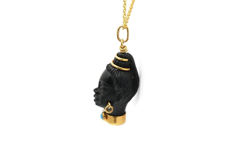 Pendentif Pendentif des années 70 en or jaune 18 carats, ébène et turquoise 58 Facettes 24142