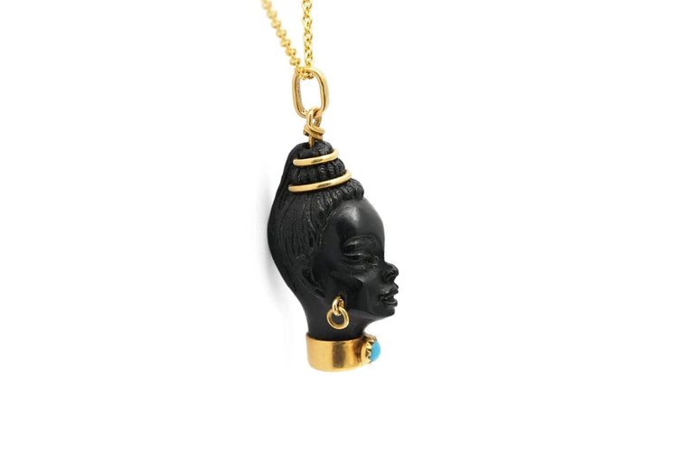 Pendentif Pendentif des années 70 en or jaune 18 carats, ébène et turquoise 58 Facettes 24142