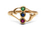 Bague 54 Bague contemporaine en or jaune 18 carats, émeraude, saphirs et rubis 58 Facettes B998