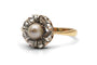 Bague 57 Bague Art déco en or jaune 18 carats, perle et diamants taille rose 58 Facettes 24187