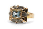 Bague 57 Bague Art déco en or jaune et or blanc 18 carats, aigue-marine, diamants 8/8 58 Facettes 24188