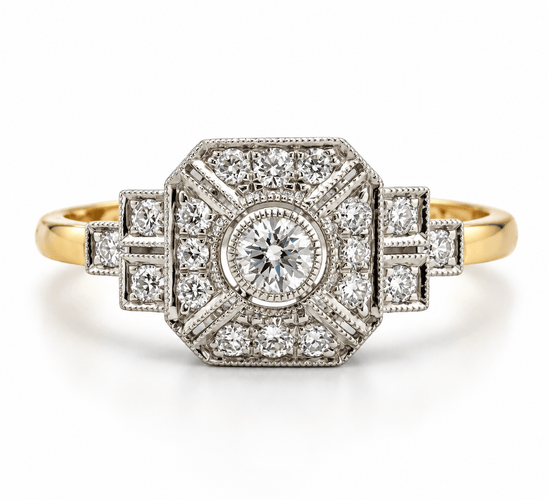 Bague 62 Bague Art déco en or jaune 18 carats, platine et diamants 58 Facettes Ug