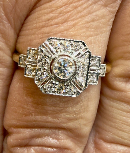 Bague 62 Bague Art déco en or jaune 18 carats, platine et diamants 58 Facettes Ug