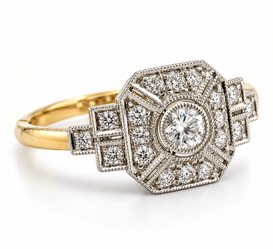 Bague 62 Bague Art déco en or jaune 18 carats, platine et diamants 58 Facettes Ug