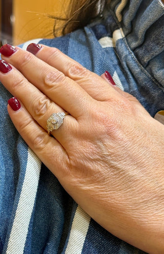 Bague 62 Bague Art déco en or jaune 18 carats, platine et diamants 58 Facettes Ug