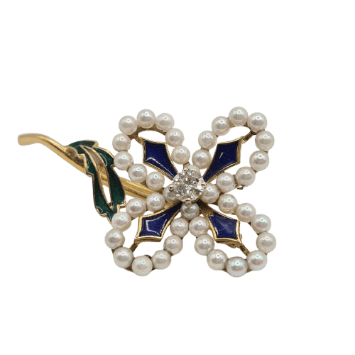 Broche Broche fleur en or jaune 18 carats avec diamant 58 Facettes #4505