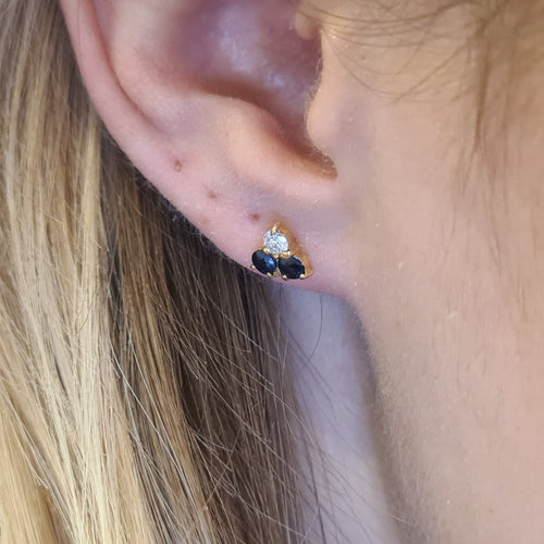 Boucles d'oreilles Boucles d’oreilles en or jaune 18k avec diamant naturel et saphir 58 Facettes #4530