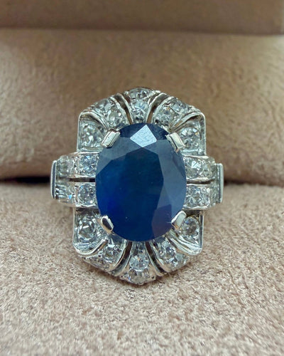 Bague 50 Bague Art déco en or blanc 18 carats, saphir australien et diamants 58 Facettes zozos