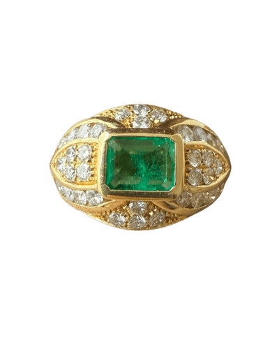 Bague 54 Bague bandeau en or jaune, émeraude et diamants 58 Facettes foapaf