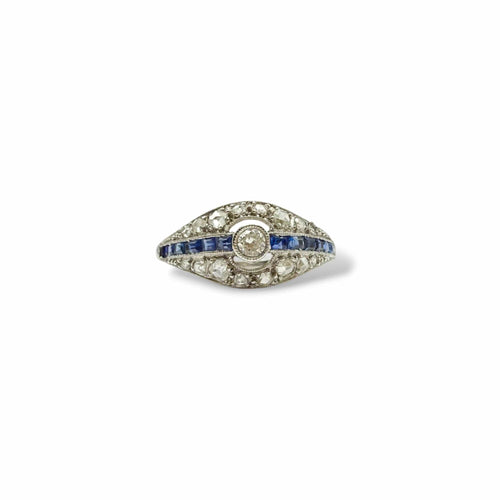 Bague 55 Bague Art déco en or blanc 18 carats, diamant et saphirs 58 Facettes