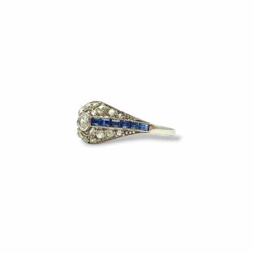 Bague 55 Bague Art déco en or blanc 18 carats, diamant et saphirs 58 Facettes