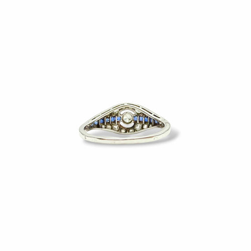 Bague 55 Bague Art déco en or blanc 18 carats, diamant et saphirs 58 Facettes