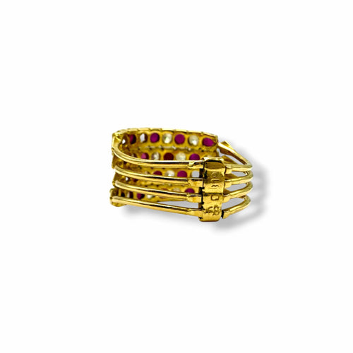 Bague 48 Bague de harem - Or jaune 18 carats, rubis et diamants, XXe siècle 58 Facettes
