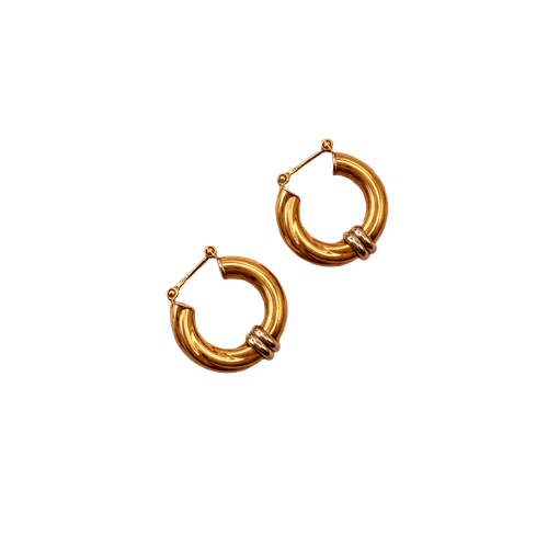 Boucles d'oreilles Créoles torsadées en or jaune et blanc 18 carats – Années 1990 58 Facettes