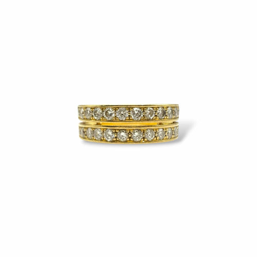 Bague 48 Alliance double jonc en or jaune 18 carats et diamants, années 1980 58 Facettes