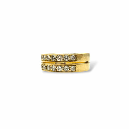 Bague 48 Alliance double jonc en or jaune 18 carats et diamants, années 1980 58 Facettes