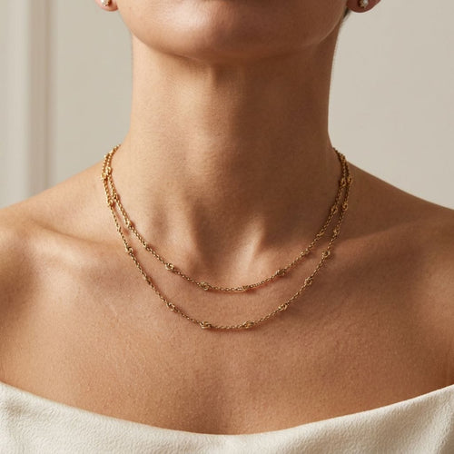 Collier Chaîne victorienne à maillons alternés, 38 pouces, en or 16,6 k 58 Facettes