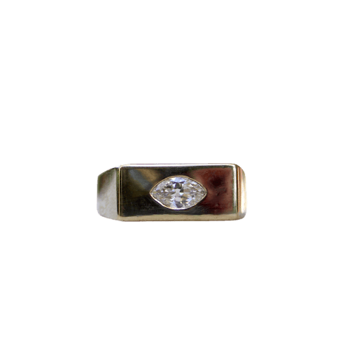 Bague 53 Signature - Bague chevalière en or 14k avec diamant ancien taille marquise 58 Facettes