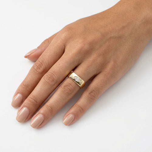 Bague 53 Signature - Bague chevalière en or 14k avec diamant ancien taille marquise 58 Facettes