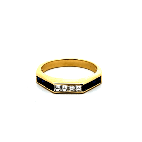 Bague 56 Bague en or jaune 750, quatre diamants et saphirs bleus 58 Facettes 50552