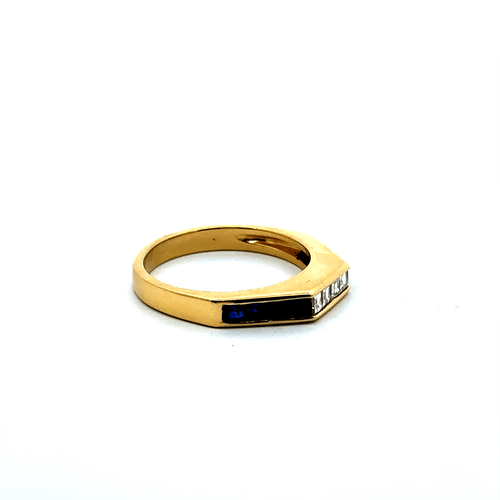 Bague 56 Bague en or jaune 750, quatre diamants et saphirs bleus 58 Facettes 50552