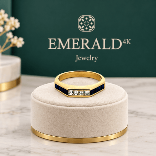 Bague 56 Bague en or jaune 750, quatre diamants et saphirs bleus 58 Facettes 50552