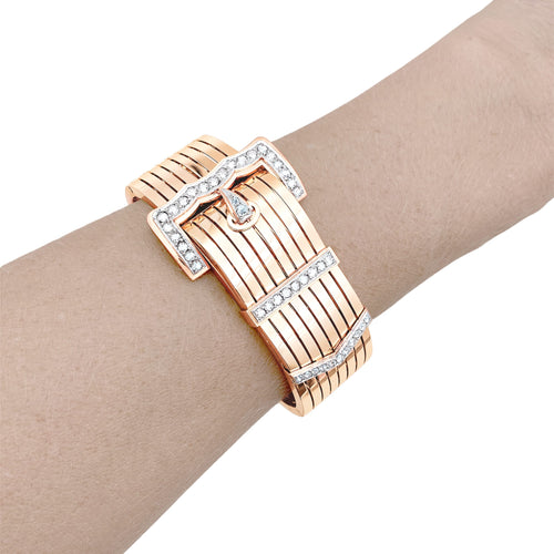 Bracelet Bracelet « Ceinture » en or rose 750 et platine 950, diamants taille rose 58 Facettes 36052
